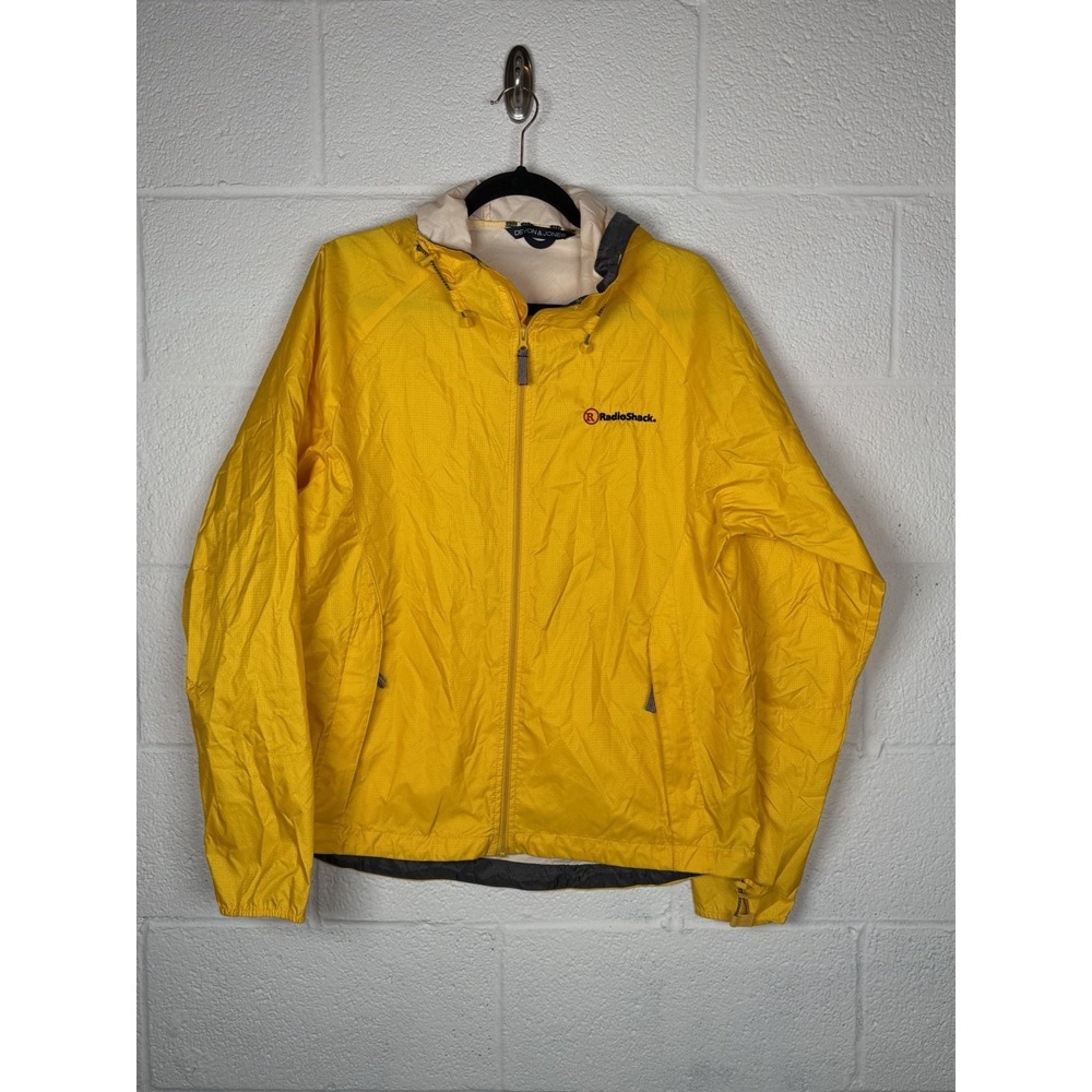 Vtg Y2K Tech Dad RadioShack Yellow Windbreaker Jacket Devon & Jones Nylon Hood M